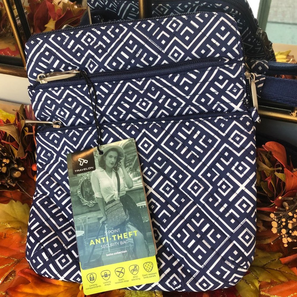 NWT Travelon BOHO Anti-Theft Collection Slim Crossbody, Mosaic Tile